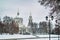 Winter landscape with view of Church of St. Michael the Archangel. Russia, city of Oryol