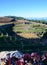 Winter landscape with view on terraced vineyards located above clouds level on mountains slopes near village Puntagorda, north