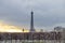 Winter landscape view of Tuileries gardens at sunset with Eiffel Tower in the background