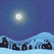 Winter Landscape Village night background. Vector illustration