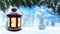 Winter Lantern in Snow Background