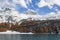 Winter with larch trees over the St. Moritz lake, Switzerland