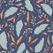 Winter leaves and Christmas berries - botanical pattern design with bold dark colors