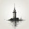 Winter Lighthouse In Istanbul: Baroque Brushwork Vector Illustration