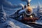 Winter locomotion 3D digital painting of a steam locomotive in snow covered forest