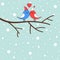 Winter love birds on a branch