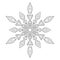 Winter mandala like a snowflake with frozen patterns on white isolated background.