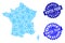 Winter Map of France and Winter Fresh and Frost Grunge Stamps