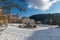 Winter in Marianske Lazne (Marienbad) - Goethe Square with fountain and spa hotels