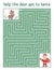 Winter maze for children. Preschool Christmas activity. New Year puzzle game with reindeer and Santa Claus.