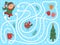 Winter maze for children. Preschool Christmas activity. New Year puzzle game with skating girl, presents, bird, mug