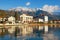 Winter Mediterranean landscape. Montenegro, embankment of Tivat city