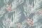 Winter merry christmas seamless nature xmas pattern with cones branch and christmas tree. Floral watercolor texture