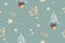 Winter merry christmas seamless nature xmas pattern with cones branch and christmas tree. Floral watercolor texture