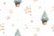 Winter merry christmas seamless nature xmas pattern with cones branch and christmas tree. Floral watercolor texture