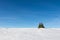 Winter minimalist landscape with snow, sky and trees