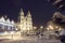 Winter Minsk at night. Famous orthodox church cathedral of Minsk, Belarus. Christmas night in Minsk. New year background.