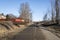 winter morning on a bike trail in Fort Collins, Colorado with a distant cyclist