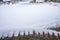 Winter morning, front step and driveway covered in fresh snowfall