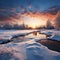 Winter morning serenity sunrise creates a pristine background with space
