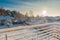 Winter morning, view on backyard from a balcony