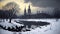 Winter in Moscow, Russia. Panoramic view of the Moscow Kremlin. generative ai