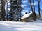 Winter mountain house and forest