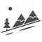 Winter mountain landscape solid icon, World snowboard day concept, Descent from the mountain sign on white background