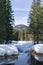 Winter mountain landscape with stream surroundings of Jakuszyce, Poland.