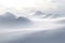 winter mountain landscape white blurred light and clouds, Ice mountain. White cold terrain