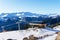 Winter mountain ski base with chairlift and mountain views