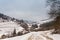 Winter mountains. Extreme path rural dirt road