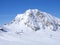 Winter mountains landscape with colorful dressed skiers on white snow slopes. view from the top of Kitzsteinhorn