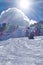 Winter mountains landscape and Harakiri ski slope in Zillertal Valley in Tyrol, austrian Alps