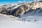 Winter mountains panorama with ski slopes and ski lifts.