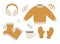 Winter mustard colored clothes set. Collection of vector clothing items for cold weather. Flat illustration of knitted warm