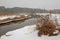 Winter narrow river ice off the coast