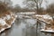 Winter narrow river ice off the coast