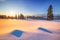 Winter natural background. Frosty winter morning in the mountains