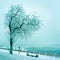 Winter nature, lonely tree on coast of river