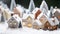 Winter night celebration, snowing, gingerbread house decoration generated by AI