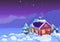 Winter night house in the night. House in the mountains. Winter night illustration.