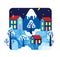 Winter night landscape with three houses with red roofs - vector cartoon illustration in flat stile. Small village by