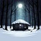 Winter Night, moonlight, fantastic spooky house in a dark forest fantasy scene