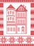 Winter Nordic style and inspired by Scandinavian Christmas pattern illustration in cross stitch including tall gingerbread house