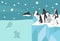 Winter North pole Arctic penguin group small landscape background