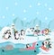 Winter north pole arctic penguins concept