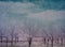 Winter orchard landscape with watercolor painting effects