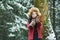 Winter outdoor portrait of student brunette girl