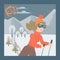 Winter outdoors activity concept - woman skiing at a ski resort